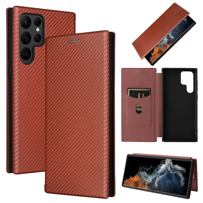 Caja de teléfono de cuero con tapa horizontal magnética con textura de fibra de carbono, For Samsung Galaxy S22 Ultra 5G, For OnePlus Nord CE 2 5G, For Xiaomi Poco X4 Pro 5G, For Motorola Moto G22, For TCL 30 5G / 30+