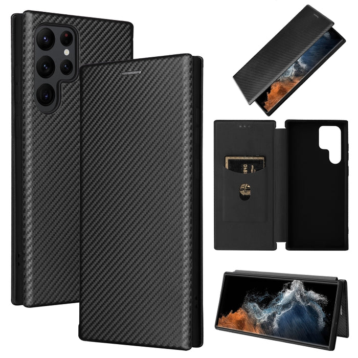 Caja de teléfono de cuero con tapa horizontal magnética con textura de fibra de carbono, For Samsung Galaxy S22 Ultra 5G, For OnePlus Nord CE 2 5G, For Xiaomi Poco X4 Pro 5G, For Motorola Moto G22, For TCL 30 5G / 30+