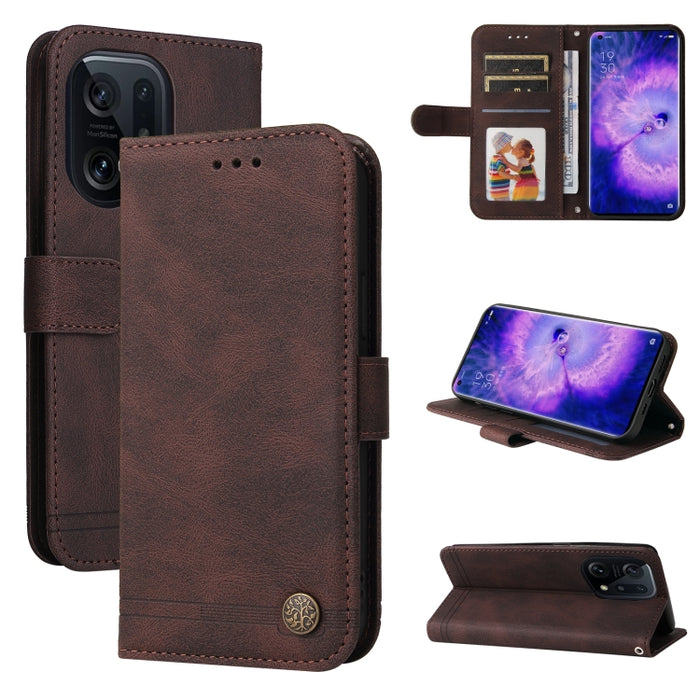 Skin Feel Life Tree Funda de piel para teléfono con botón de metal, For Xiaomi Redmi 10C 4G / Redmi 10 India Version, For Xiaomi Poco X4 Pro 5G, For Honor 50 SE / nova 9 SE, For OPPO Find X5, For OPPO Find X5 Pro