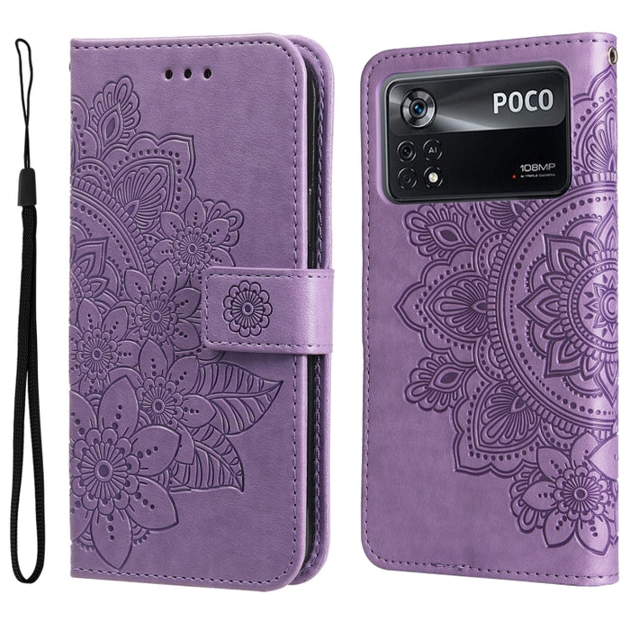 Estuche para teléfono de cuero con tapa en relieve de flores de 7 pétalos, For Xiaomi Redmi 10C 4G / Redmi 10 (India), For Xiaomi Poco X4 Pro 5G, For Honor 50 SE / Huawei nova 9 SE, For OPPO Find X5 Lite / Reno7 5G, For OPPO Find X5, For OPPO Find X5 P...