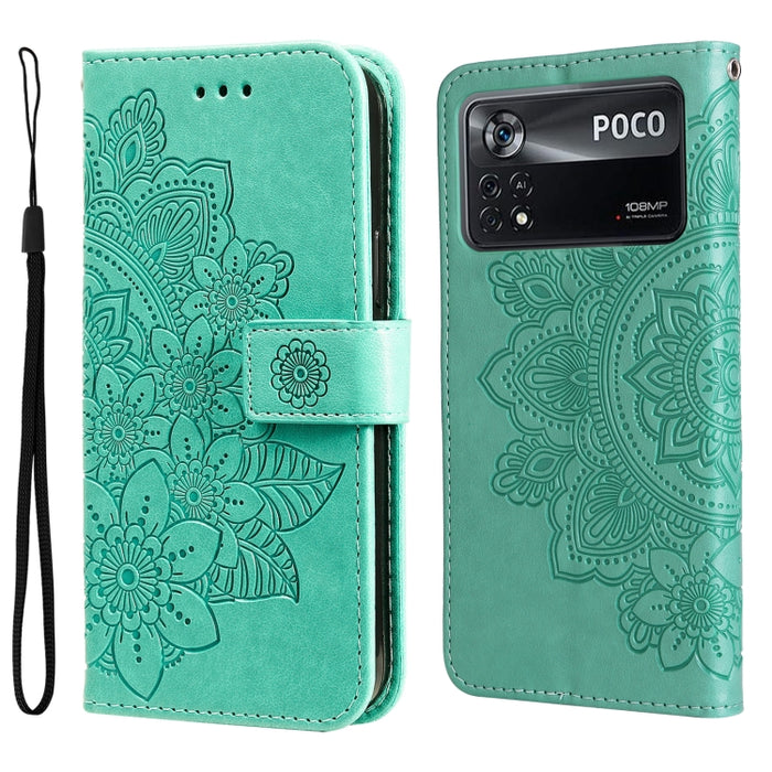 Estuche para teléfono de cuero con tapa en relieve de flores de 7 pétalos, For Xiaomi Redmi 10C 4G / Redmi 10 (India), For Xiaomi Poco X4 Pro 5G, For Honor 50 SE / Huawei nova 9 SE, For OPPO Find X5 Lite / Reno7 5G, For OPPO Find X5, For OPPO Find X5 P...