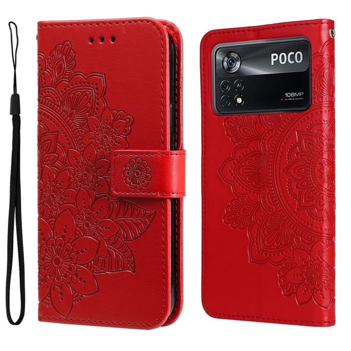 Estuche para teléfono de cuero con tapa en relieve de flores de 7 pétalos, For Xiaomi Redmi 10C 4G / Redmi 10 (India), For Xiaomi Poco X4 Pro 5G, For Honor 50 SE / Huawei nova 9 SE, For OPPO Find X5 Lite / Reno7 5G, For OPPO Find X5, For OPPO Find X5 P...