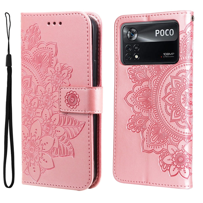 Estuche para teléfono de cuero con tapa en relieve de flores de 7 pétalos, For Xiaomi Redmi 10C 4G / Redmi 10 (India), For Xiaomi Poco X4 Pro 5G, For Honor 50 SE / Huawei nova 9 SE, For OPPO Find X5 Lite / Reno7 5G, For OPPO Find X5, For OPPO Find X5 P...
