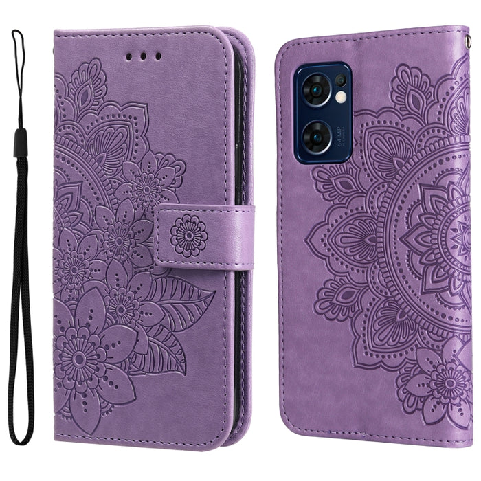 Estuche para teléfono de cuero con tapa en relieve de flores de 7 pétalos, For Xiaomi Redmi 10C 4G / Redmi 10 (India), For Xiaomi Poco X4 Pro 5G, For Honor 50 SE / Huawei nova 9 SE, For OPPO Find X5 Lite / Reno7 5G, For OPPO Find X5, For OPPO Find X5 P...