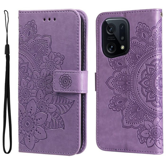 Estuche para teléfono de cuero con tapa en relieve de flores de 7 pétalos, For Xiaomi Redmi 10C 4G / Redmi 10 (India), For Xiaomi Poco X4 Pro 5G, For Honor 50 SE / Huawei nova 9 SE, For OPPO Find X5 Lite / Reno7 5G, For OPPO Find X5, For OPPO Find X5 P...