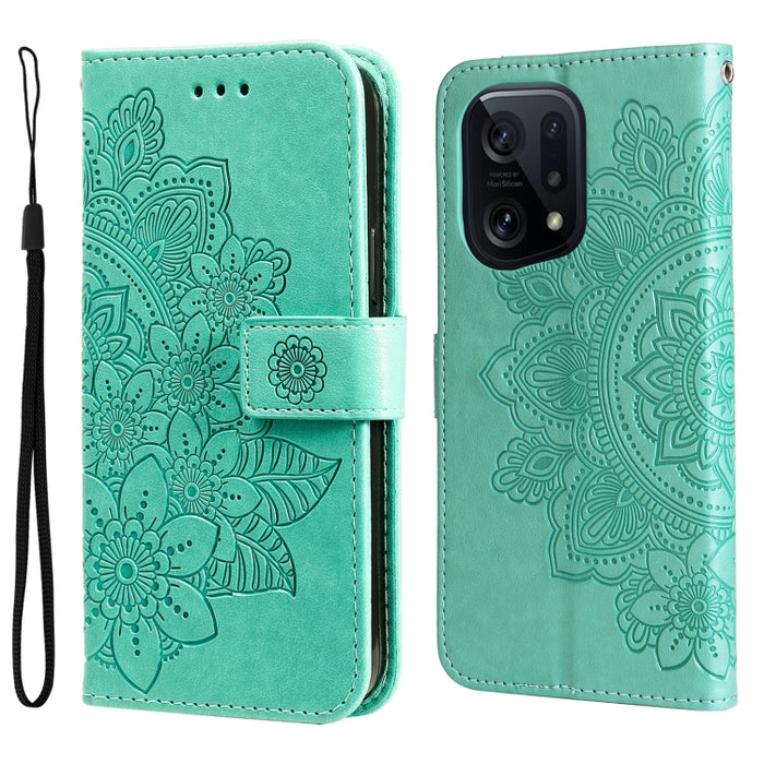 Estuche para teléfono de cuero con tapa en relieve de flores de 7 pétalos, For Xiaomi Redmi 10C 4G / Redmi 10 (India), For Xiaomi Poco X4 Pro 5G, For Honor 50 SE / Huawei nova 9 SE, For OPPO Find X5 Lite / Reno7 5G, For OPPO Find X5, For OPPO Find X5 P...