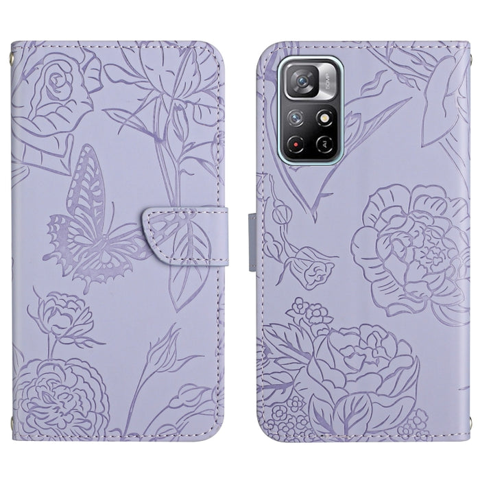 Skin Feel Butterfly Peony Estuche para teléfono de cuero en relieve, For Xiaomi Redmi Note 11S, For Xiaomi Redmi Note 11 5G Chinese Version, For Xiaomi Redmi Note 11 Pro Foreign Version, For Xiaomi Redmi Note 11 Pro / Poco M4 Pro 5G                    ...