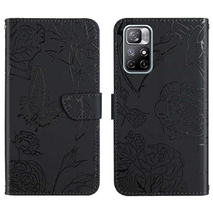 Skin Feel Butterfly Peony Estuche para teléfono de cuero en relieve, For Xiaomi Redmi Note 11S, For Xiaomi Redmi Note 11 5G Chinese Version, For Xiaomi Redmi Note 11 Pro Foreign Version, For Xiaomi Redmi Note 11 Pro / Poco M4 Pro 5G                    ...