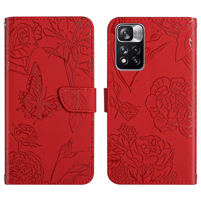 Skin Feel Butterfly Peony Estuche para teléfono de cuero en relieve, For Xiaomi Redmi Note 11S, For Xiaomi Redmi Note 11 5G Chinese Version, For Xiaomi Redmi Note 11 Pro Foreign Version, For Xiaomi Redmi Note 11 Pro / Poco M4 Pro 5G                    ...