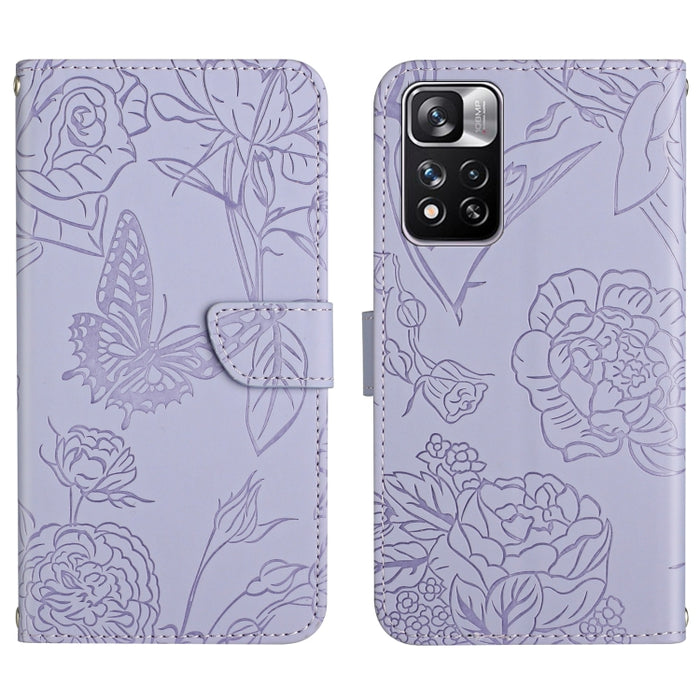 Skin Feel Butterfly Peony Estuche para teléfono de cuero en relieve, For Xiaomi Redmi Note 11S, For Xiaomi Redmi Note 11 5G Chinese Version, For Xiaomi Redmi Note 11 Pro Foreign Version, For Xiaomi Redmi Note 11 Pro / Poco M4 Pro 5G                    ...
