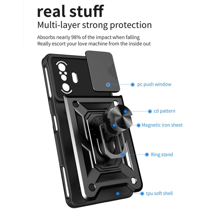 Diseño de cubierta de cámara deslizante Funda de teléfono TPU + PC, For  Xiaomi Poco F3 GT/Redmi K40, For Xiaomi Redmi 10C 4G
