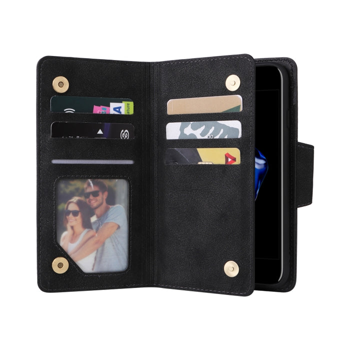 Caja de teléfono de cuero con tres pliegues para 9 tarjetas con hebilla de remache, For iPhone 7/8/SE 2020, For iPhone 7 Plus/8 Plus, For iPhone 11, For iPhone 11 Pro, For iPhone 12, For iPhone 12 mini, For iPhone 12 Pro Max, For iPhone 13 mini        ...