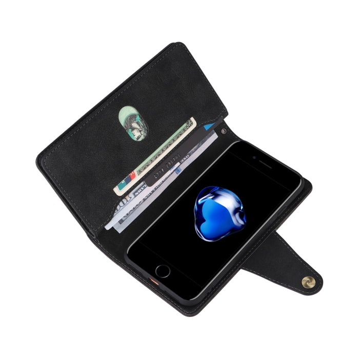 Caja de teléfono de cuero con tres pliegues para 9 tarjetas con hebilla de remache, For iPhone 7/8/SE 2020, For iPhone 7 Plus/8 Plus, For iPhone 11, For iPhone 11 Pro, For iPhone 12, For iPhone 12 mini, For iPhone 12 Pro Max, For iPhone 13 mini        ...