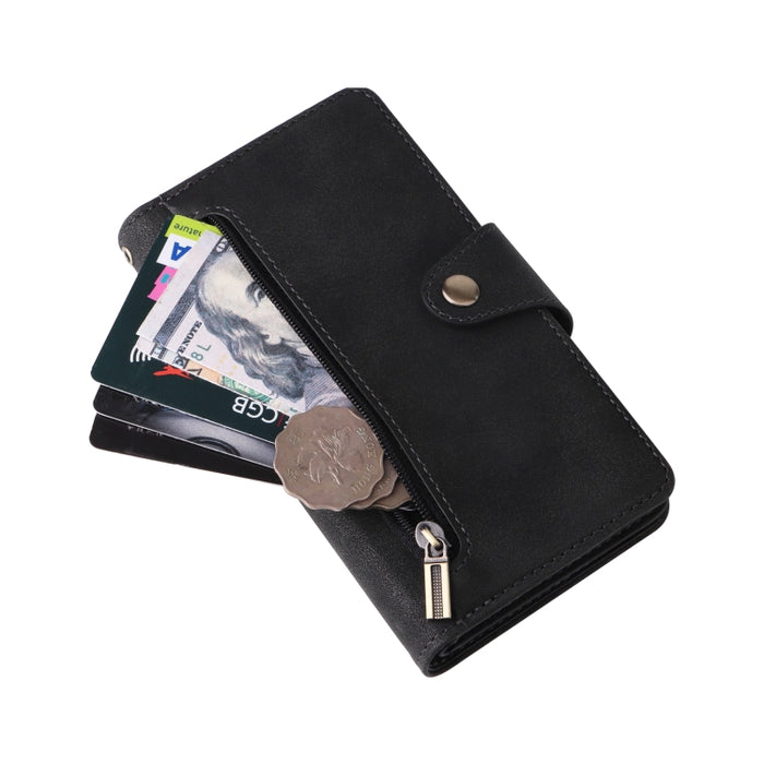 Caja de teléfono de cuero con tres pliegues para 9 tarjetas con hebilla de remache, For iPhone 7/8/SE 2020, For iPhone 7 Plus/8 Plus, For iPhone 11, For iPhone 11 Pro, For iPhone 12, For iPhone 12 mini, For iPhone 12 Pro Max, For iPhone 13 mini        ...