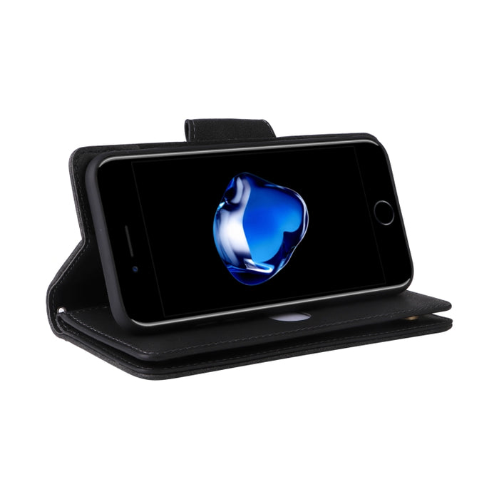 Caja de teléfono de cuero con tres pliegues para 9 tarjetas con hebilla de remache, For iPhone 7/8/SE 2020, For iPhone 7 Plus/8 Plus, For iPhone 11, For iPhone 11 Pro, For iPhone 12, For iPhone 12 mini, For iPhone 12 Pro Max, For iPhone 13 mini        ...