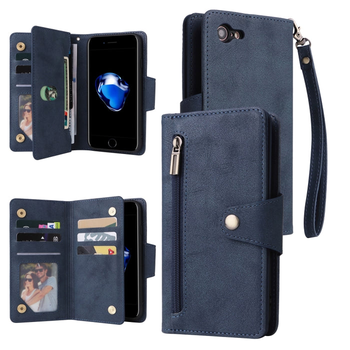 Caja de teléfono de cuero con tres pliegues para 9 tarjetas con hebilla de remache, For iPhone 7/8/SE 2020, For iPhone 7 Plus/8 Plus, For iPhone 11, For iPhone 11 Pro, For iPhone 12, For iPhone 12 mini, For iPhone 12 Pro Max, For iPhone 13 mini        ...