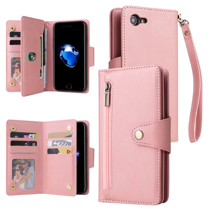 Caja de teléfono de cuero con tres pliegues para 9 tarjetas con hebilla de remache, For iPhone 7/8/SE 2020, For iPhone 7 Plus/8 Plus, For iPhone 11, For iPhone 11 Pro, For iPhone 12, For iPhone 12 mini, For iPhone 12 Pro Max, For iPhone 13 mini        ...