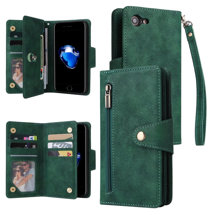 Caja de teléfono de cuero con tres pliegues para 9 tarjetas con hebilla de remache, For iPhone 7/8/SE 2020, For iPhone 7 Plus/8 Plus, For iPhone 11, For iPhone 11 Pro, For iPhone 12, For iPhone 12 mini, For iPhone 12 Pro Max, For iPhone 13 mini        ...