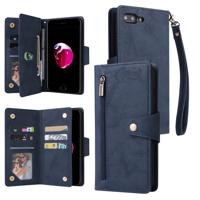 Caja de teléfono de cuero con tres pliegues para 9 tarjetas con hebilla de remache, For iPhone 7/8/SE 2020, For iPhone 7 Plus/8 Plus, For iPhone 11, For iPhone 11 Pro, For iPhone 12, For iPhone 12 mini, For iPhone 12 Pro Max, For iPhone 13 mini        ...