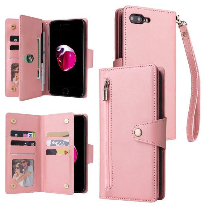 Caja de teléfono de cuero con tres pliegues para 9 tarjetas con hebilla de remache, For iPhone 7/8/SE 2020, For iPhone 7 Plus/8 Plus, For iPhone 11, For iPhone 11 Pro, For iPhone 12, For iPhone 12 mini, For iPhone 12 Pro Max, For iPhone 13 mini        ...