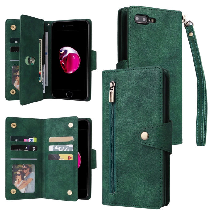 Caja de teléfono de cuero con tres pliegues para 9 tarjetas con hebilla de remache, For iPhone 7/8/SE 2020, For iPhone 7 Plus/8 Plus, For iPhone 11, For iPhone 11 Pro, For iPhone 12, For iPhone 12 mini, For iPhone 12 Pro Max, For iPhone 13 mini        ...