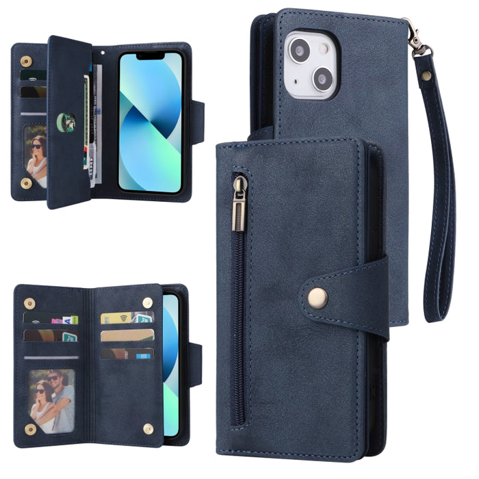 Caja de teléfono de cuero con tres pliegues para 9 tarjetas con hebilla de remache, For iPhone 7/8/SE 2020, For iPhone 7 Plus/8 Plus, For iPhone 11, For iPhone 11 Pro, For iPhone 12, For iPhone 12 mini, For iPhone 12 Pro Max, For iPhone 13 mini        ...