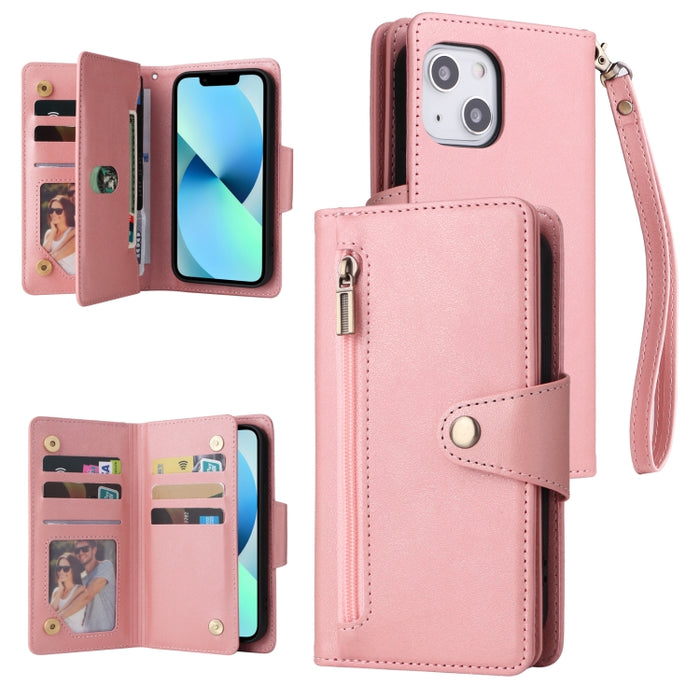 Caja de teléfono de cuero con tres pliegues para 9 tarjetas con hebilla de remache, For iPhone 7/8/SE 2020, For iPhone 7 Plus/8 Plus, For iPhone 11, For iPhone 11 Pro, For iPhone 12, For iPhone 12 mini, For iPhone 12 Pro Max, For iPhone 13 mini        ...