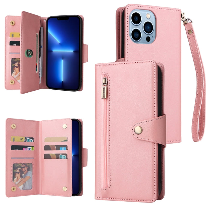 Caja de teléfono de cuero con tres pliegues para 9 tarjetas con hebilla de remache, For iPhone 7/8/SE 2020, For iPhone 7 Plus/8 Plus, For iPhone 11, For iPhone 11 Pro, For iPhone 12, For iPhone 12 mini, For iPhone 12 Pro Max, For iPhone 13 mini        ...