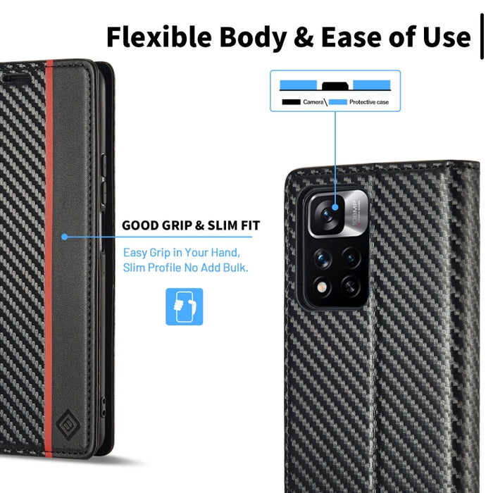 LC.IMEEKE Funda de cuero con tapa de textura de fibra de carbono para teléfono, For Xiaomi 11T / 11T Pro, For Xiaomi Mi 11 Lite, For Xiaomi Poco X4 Pro 5G, For Xiaomi Poco X3 NFC / Poco X3 Pro, For Xiaomi Redmi Note 11 Pro China                        ...