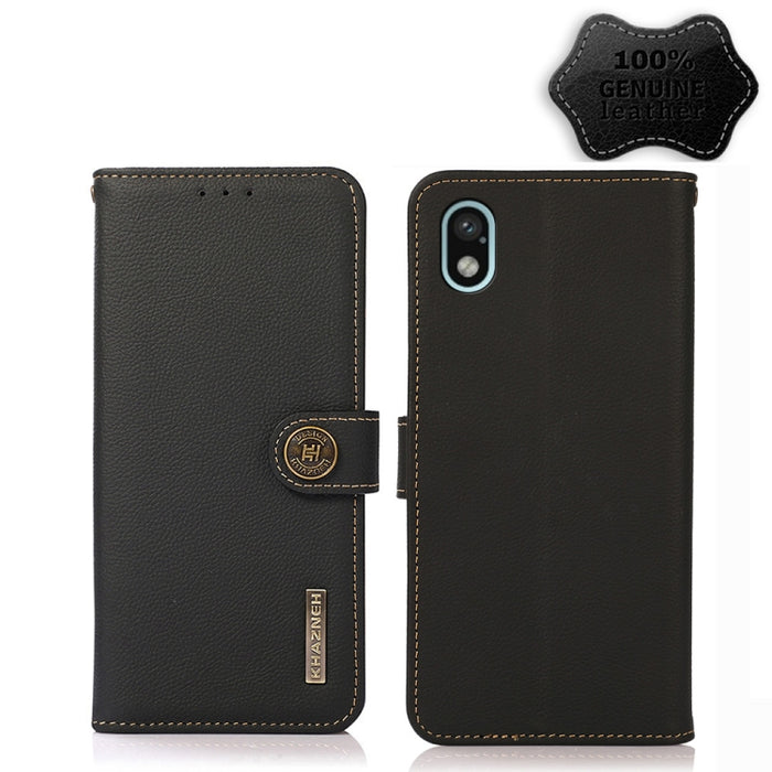 KHAZNEH Custer Estuche para teléfono RFID de cuero genuino, For Xiaomi Redmi 10A, For Sony Xperia Ace III, For Kyocera Android One S9, For Samsung Galaxy F23 / M23