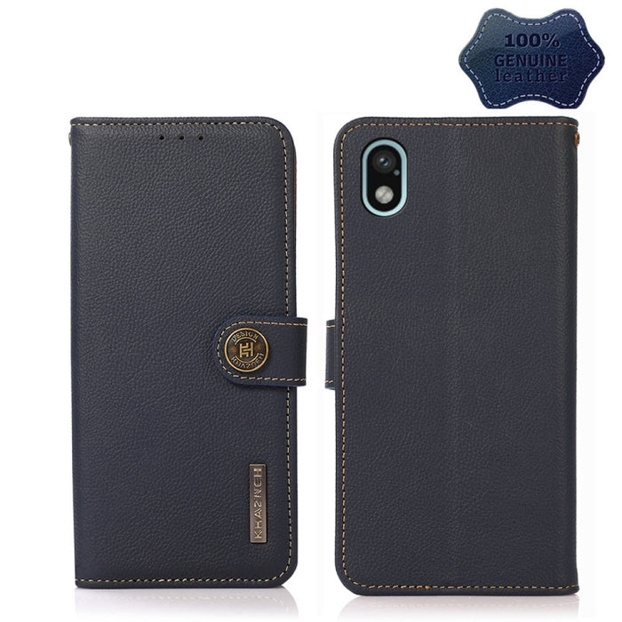 KHAZNEH Custer Estuche para teléfono RFID de cuero genuino, For Xiaomi Redmi 10A, For Sony Xperia Ace III, For Kyocera Android One S9, For Samsung Galaxy F23 / M23