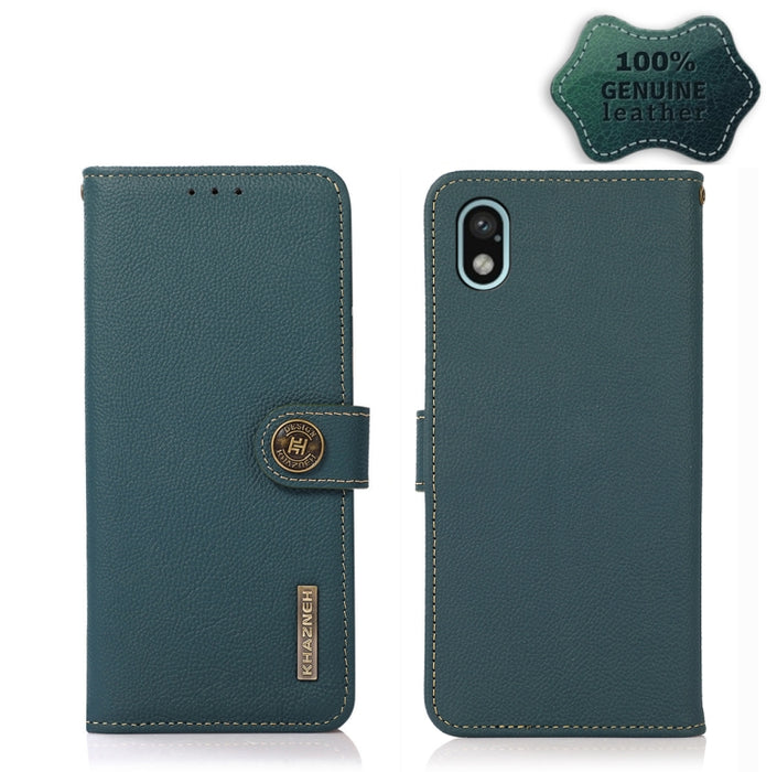 KHAZNEH Custer Estuche para teléfono RFID de cuero genuino, For Xiaomi Redmi 10A, For Sony Xperia Ace III, For Kyocera Android One S9, For Samsung Galaxy F23 / M23