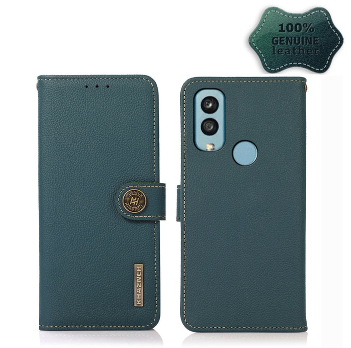 KHAZNEH Custer Estuche para teléfono RFID de cuero genuino, For Xiaomi Redmi 10A, For Sony Xperia Ace III, For Kyocera Android One S9, For Samsung Galaxy F23 / M23