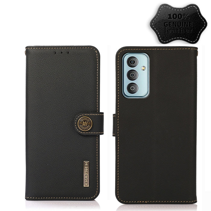 KHAZNEH Custer Estuche para teléfono RFID de cuero genuino, For Xiaomi Redmi 10A, For Sony Xperia Ace III, For Kyocera Android One S9, For Samsung Galaxy F23 / M23