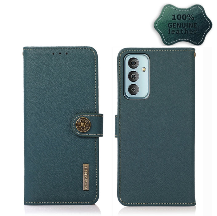KHAZNEH Custer Estuche para teléfono RFID de cuero genuino, For Xiaomi Redmi 10A, For Sony Xperia Ace III, For Kyocera Android One S9, For Samsung Galaxy F23 / M23
