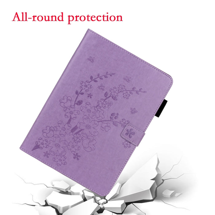 Estuche para tableta de cuero elegante con estampado Plum Bossom en relieve