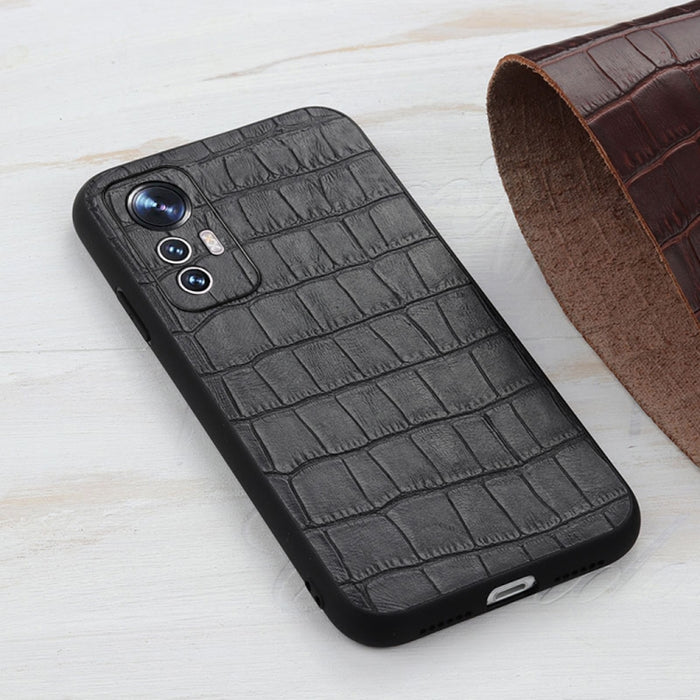 Caja de teléfono de cuero genuino con textura de cocodrilo de agujero fino, For Xiaomi Mi 12 Lite