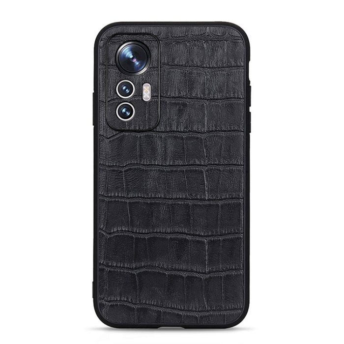 Caja de teléfono de cuero genuino con textura de cocodrilo de agujero fino, For Xiaomi Mi 12 Lite
