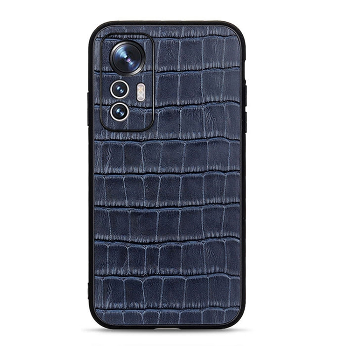 Caja de teléfono de cuero genuino con textura de cocodrilo de agujero fino, For Xiaomi Mi 12 Lite