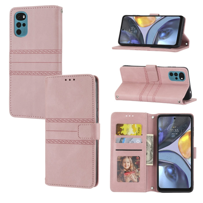 Estuche de cuero para teléfono con tapa horizontal con hebilla magnética a rayas en relieve, For vivo Y52s, For Motorola Moto G22, For Google Pixel 7, For Xiaomi Poco M4 Pro, For Nokia G21 / G11, For Google Pixel 7 Pro                                  ...