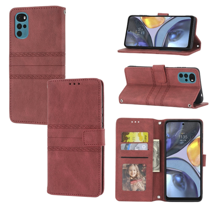 Estuche de cuero para teléfono con tapa horizontal con hebilla magnética a rayas en relieve, For vivo Y52s, For Motorola Moto G22, For Google Pixel 7, For Xiaomi Poco M4 Pro, For Nokia G21 / G11, For Google Pixel 7 Pro                                  ...