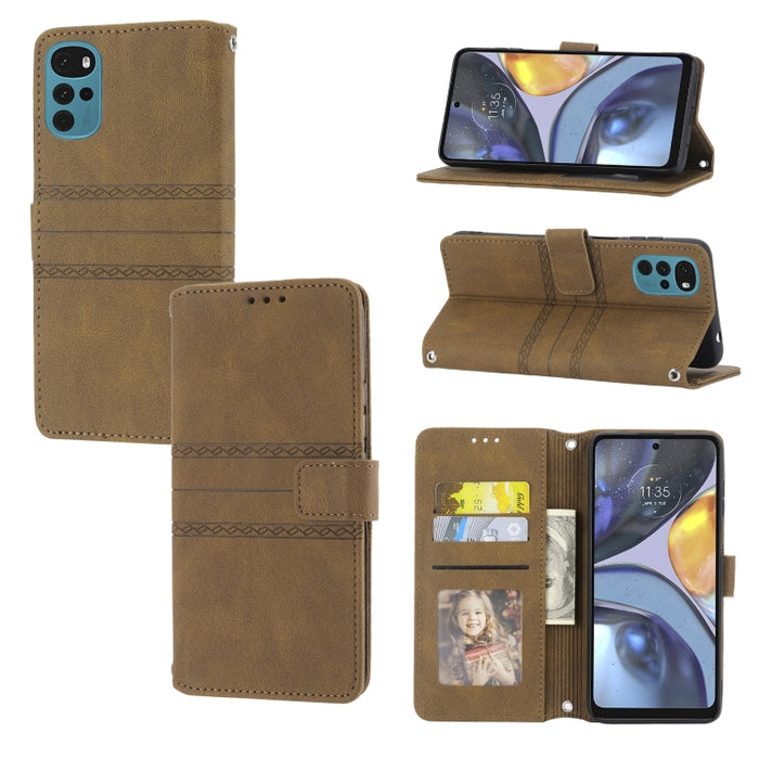 Estuche de cuero para teléfono con tapa horizontal con hebilla magnética a rayas en relieve, For vivo Y52s, For Motorola Moto G22, For Google Pixel 7, For Xiaomi Poco M4 Pro, For Nokia G21 / G11, For Google Pixel 7 Pro                                  ...