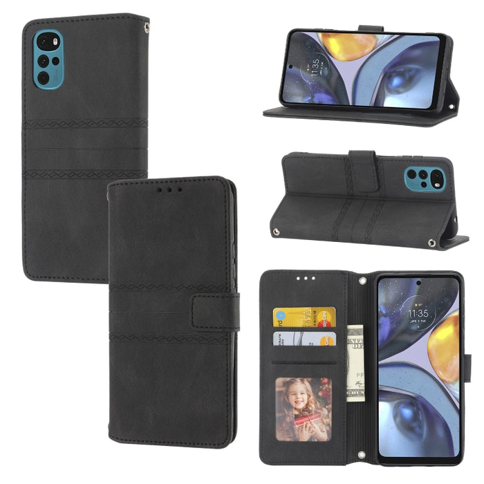 Estuche de cuero para teléfono con tapa horizontal con hebilla magnética a rayas en relieve, For vivo Y52s, For Motorola Moto G22, For Google Pixel 7, For Xiaomi Poco M4 Pro, For Nokia G21 / G11, For Google Pixel 7 Pro                                  ...