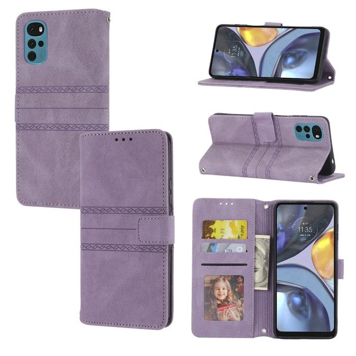 Estuche de cuero para teléfono con tapa horizontal con hebilla magnética a rayas en relieve, For vivo Y52s, For Motorola Moto G22, For Google Pixel 7, For Xiaomi Poco M4 Pro, For Nokia G21 / G11, For Google Pixel 7 Pro                                  ...
