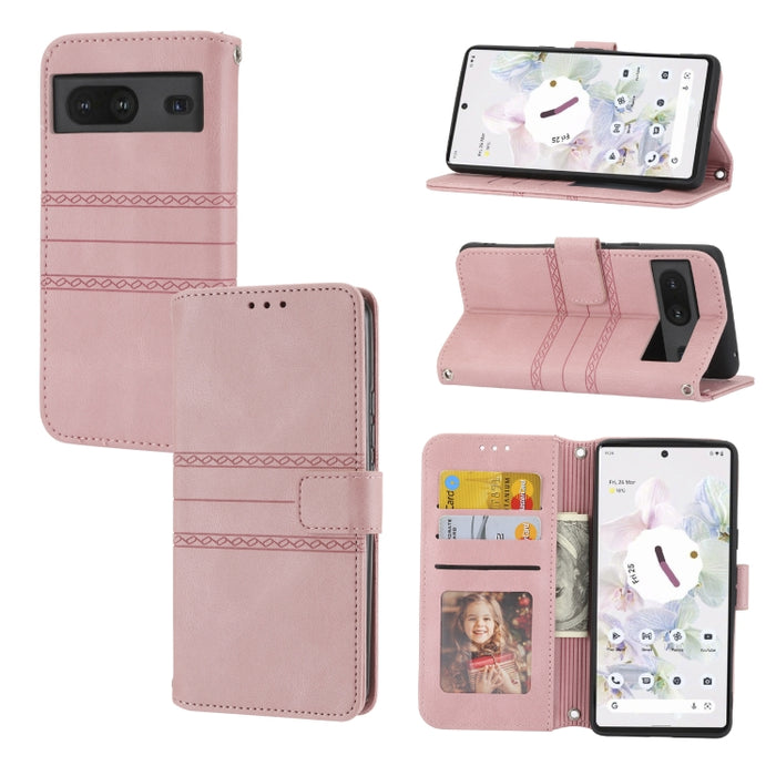 Estuche de cuero para teléfono con tapa horizontal con hebilla magnética a rayas en relieve, For vivo Y52s, For Motorola Moto G22, For Google Pixel 7, For Xiaomi Poco M4 Pro, For Nokia G21 / G11, For Google Pixel 7 Pro                                  ...