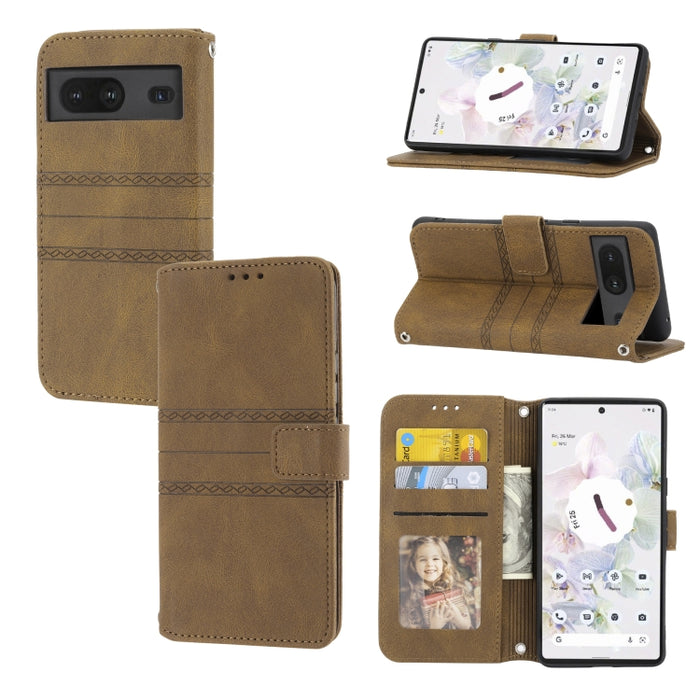 Estuche de cuero para teléfono con tapa horizontal con hebilla magnética a rayas en relieve, For vivo Y52s, For Motorola Moto G22, For Google Pixel 7, For Xiaomi Poco M4 Pro, For Nokia G21 / G11, For Google Pixel 7 Pro                                  ...
