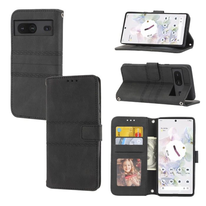 Estuche de cuero para teléfono con tapa horizontal con hebilla magnética a rayas en relieve, For vivo Y52s, For Motorola Moto G22, For Google Pixel 7, For Xiaomi Poco M4 Pro, For Nokia G21 / G11, For Google Pixel 7 Pro                                  ...