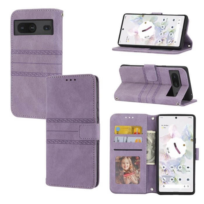 Estuche de cuero para teléfono con tapa horizontal con hebilla magnética a rayas en relieve, For vivo Y52s, For Motorola Moto G22, For Google Pixel 7, For Xiaomi Poco M4 Pro, For Nokia G21 / G11, For Google Pixel 7 Pro                                  ...