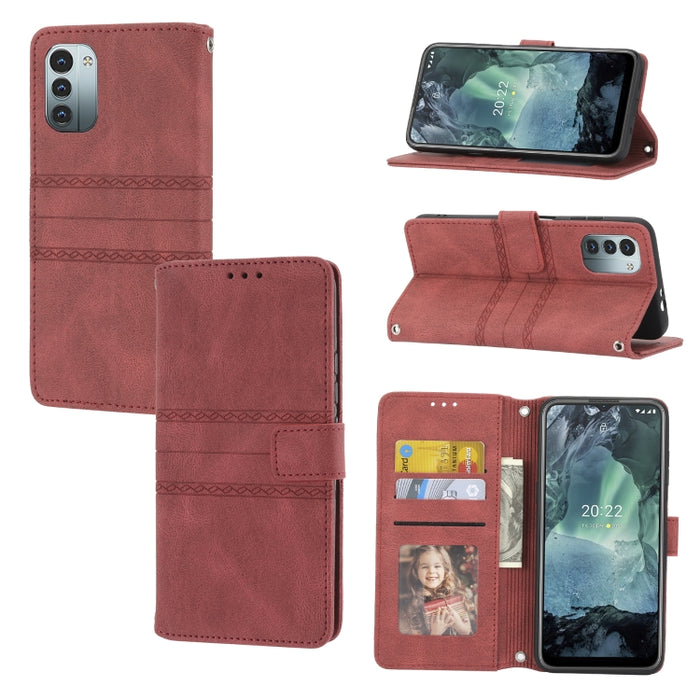 Estuche de cuero para teléfono con tapa horizontal con hebilla magnética a rayas en relieve, For vivo Y52s, For Motorola Moto G22, For Google Pixel 7, For Xiaomi Poco M4 Pro, For Nokia G21 / G11, For Google Pixel 7 Pro                                  ...