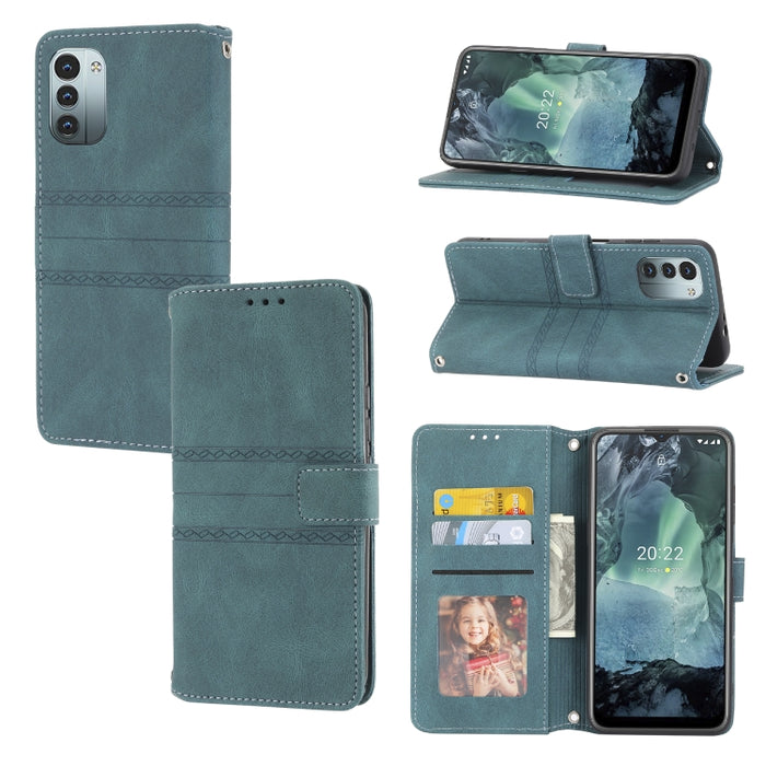 Estuche de cuero para teléfono con tapa horizontal con hebilla magnética a rayas en relieve, For vivo Y52s, For Motorola Moto G22, For Google Pixel 7, For Xiaomi Poco M4 Pro, For Nokia G21 / G11, For Google Pixel 7 Pro                                  ...